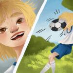 A young blonde girl gets hit in the face with a soccer bowl and it chips her front teeth