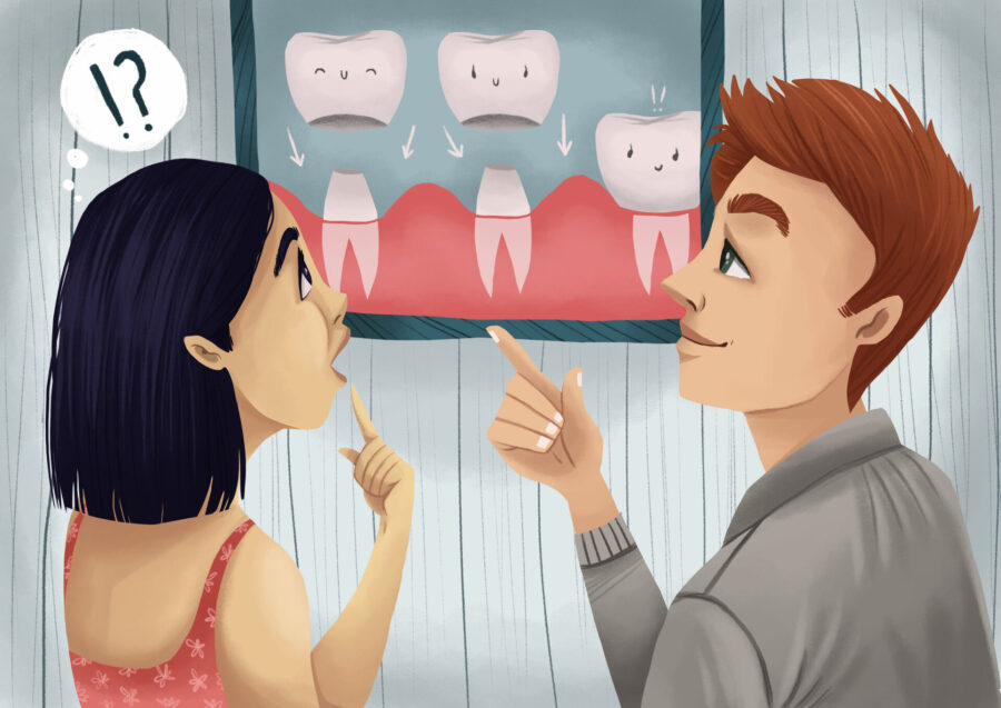 woman discussing how dental crowns are made with a dental provider